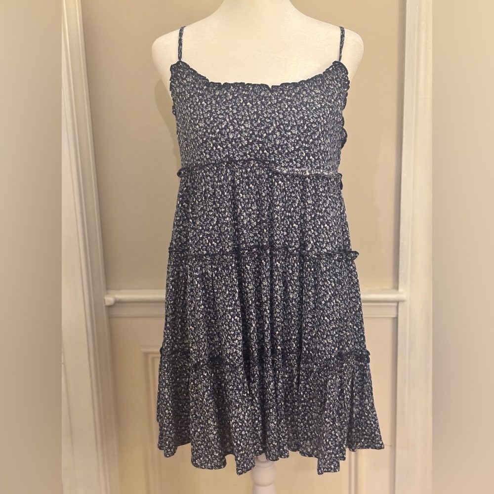 Lulu's Navy Floral Babydoll Tiered Dress - Picture 2 of 8